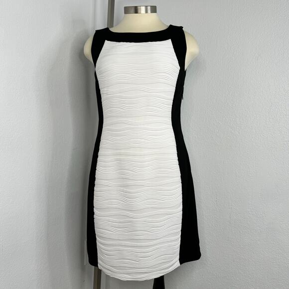 Calvin Klein Black and White Sheath Knee Length Sleeveless Sheath Dress Size 14 - Picture 1 of 8